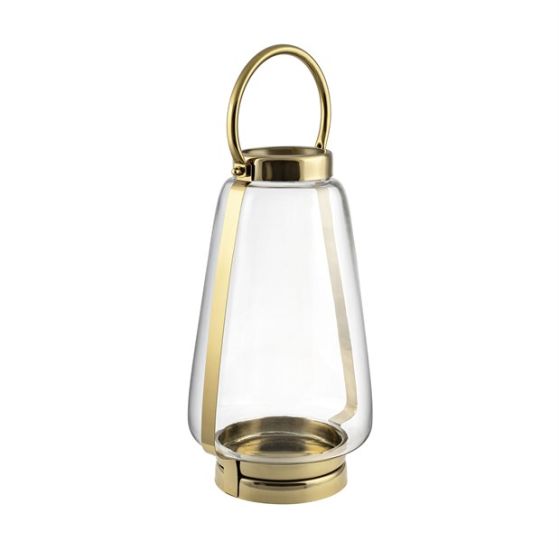 LANTERNA PORTACAND.VETRO/ACCIAIO ORO