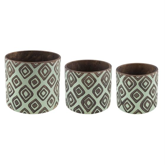 SET 3PZ VASO ROMB GLAZE VERDE